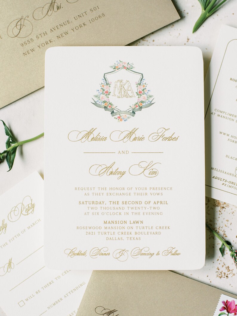 Gold Thermography Wedding Invitation With Colorful Custom Etsy