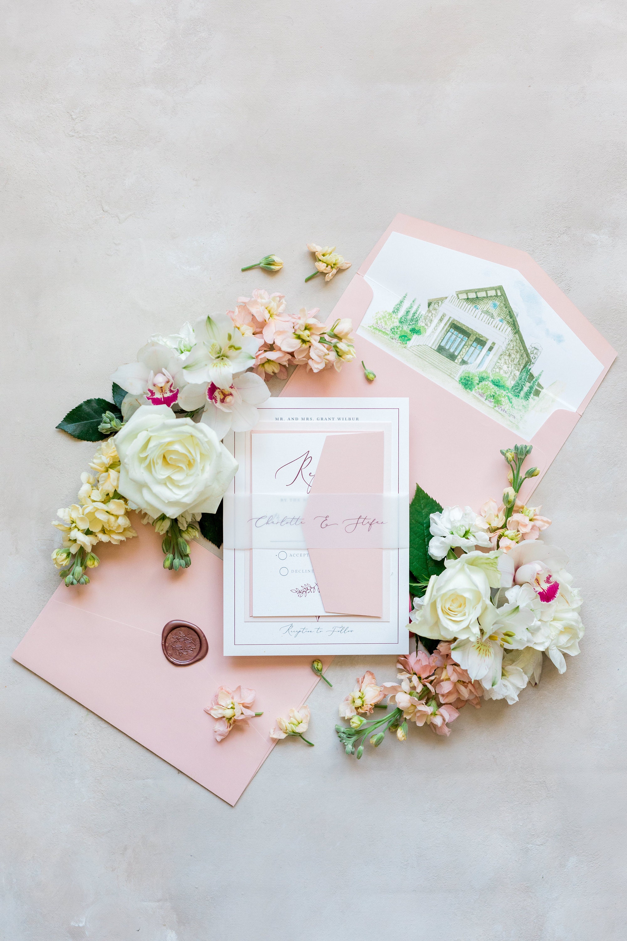 Blush pink wedding invitations, pink wedding invitations, floral