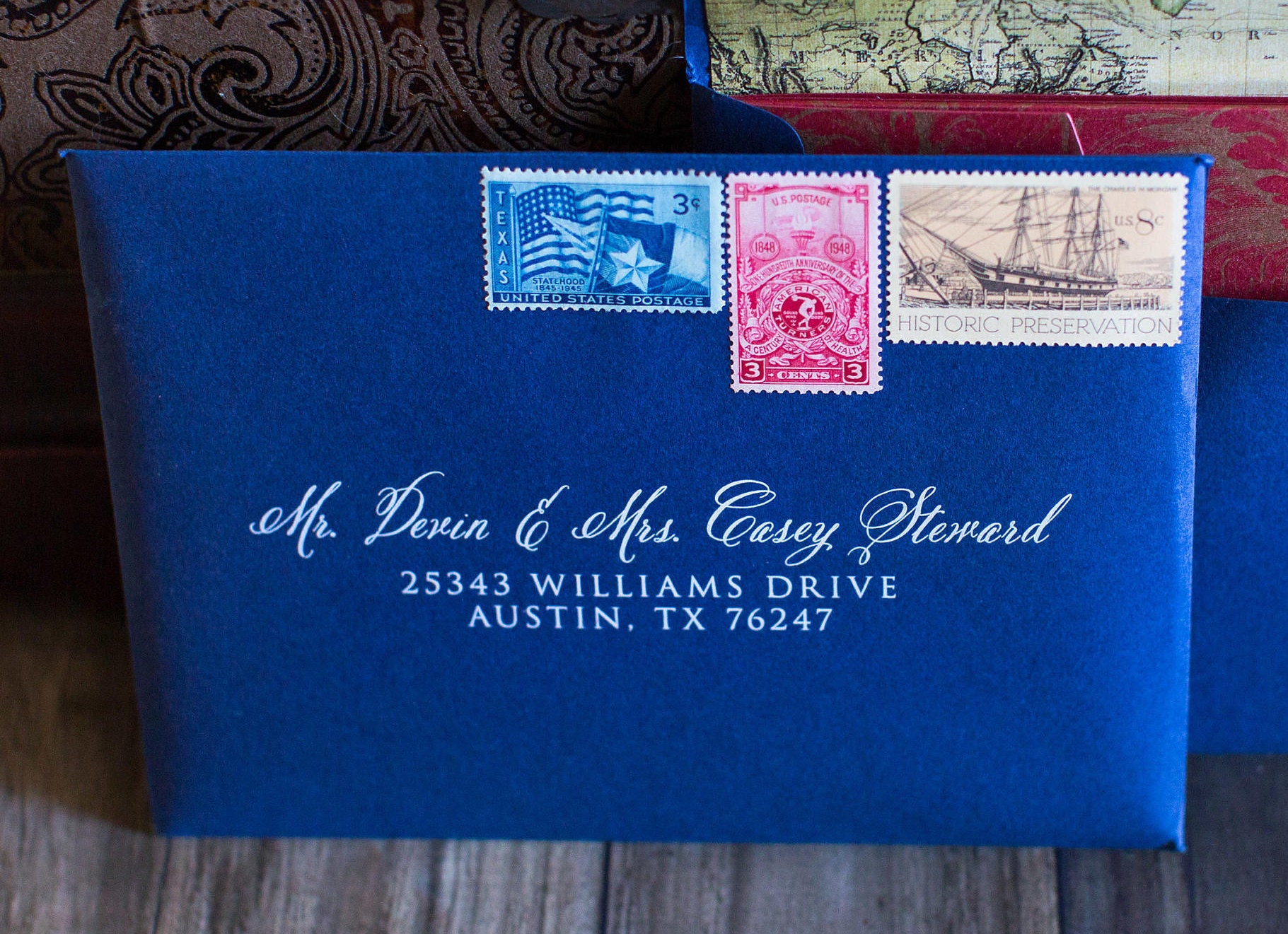 5x7 other sizes colors available navy and white wedding