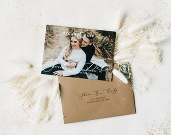 Modern Photo Wedding Save the Date in Taupe and Brown with Envelope and Guest Addressing — Different Colors Available!