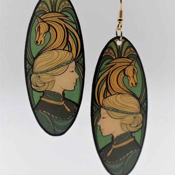 Shield Maiden of Rohan - Eowyn Inspired Hand-Made Faux Stained Glass Earrings with Original Art