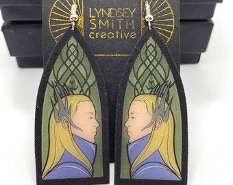 Elvenking of Mirkwood - Thranduil The Hobbit LotR Inspired Handmade Jewelry Earrings [Updated Design] with Original Fantasy Art