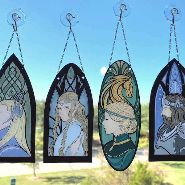 Lord of the Rings Inspired Faux Stained Glass Hanging Window Suncatcher or Christmas Ornament | Arwen Eowyn Galadriel Aragorn Gimli LotR