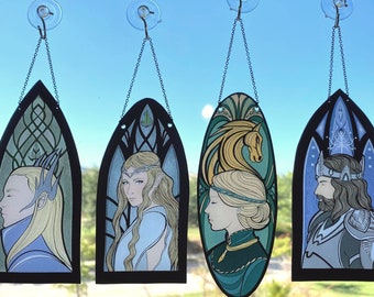 Lord of the Rings Inspired Faux Stained Glass Hanging Window Suncatcher or Christmas Ornament | Arwen Eowyn Galadriel Aragorn Gimli LotR