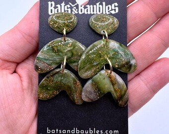 EARTHEN COLLECTION | Green Style Faux Stone Polymer Clay Handmade Earring Lightweight Dangles | Witchy Boho Fantasy Esoteric Agate Quartz