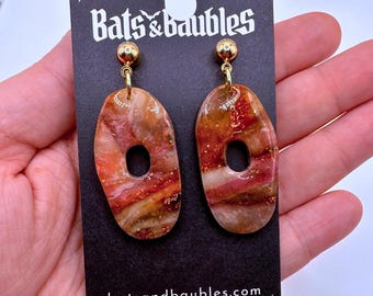 EARTHEN COLLECTION | Oval Style Faux Stone Polymer Clay Handmade Earring Lightweight Dangles | Witchy Boho Fantasy Esoteric Agate Quartz