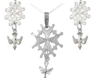 Small Huguenot Cross Bundle Necklace and Earrings Set