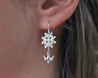 Boucles d'oreilles pendantes en argent sterling protestant français huguenot croix
