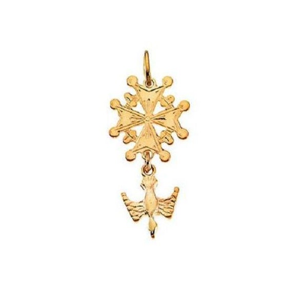 French Protestant Huguenot Cross Pendant 9K Gold 1 inch tall