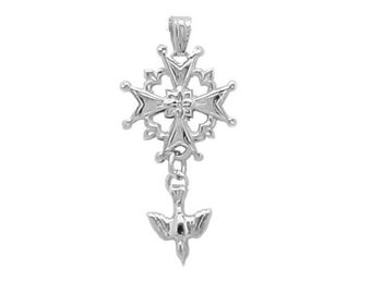 Sterling Silver 'Rose of Damask' Huguenot Cross