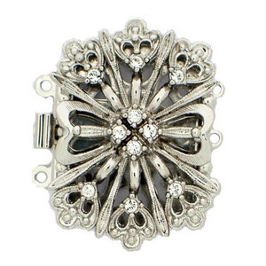 Claspgarten  Three-Strand Edwardian Box Clasp with Crystals in Gold or Platinum Finish, 30x22mm