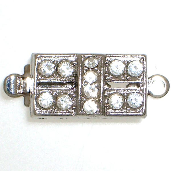 One-Strand Claspgarten Rectangular Box Clasp in Rhodium Finish with Crystals, 13x7mm