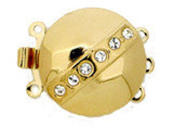 Claspgarten Round, Three-Strand Clasp with Diagonal Band of Crystals in Gold or Rhodium Finish, 16mm