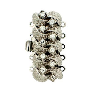 Claspgarten Five-Strand Textured Ribbon Bracelet Clasp with Crystals in Gold or Rhodium, 28x13mm