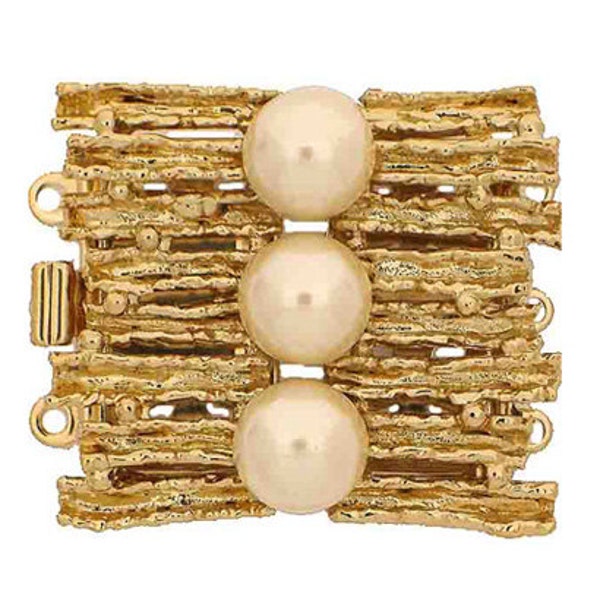 Three-Strand Claspgarten Organic Pearl Box Clasp in Gold and Rhodium Finish, 27x24mm