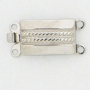 Two-Strand Rectangular Claspgarten Box Clasp with Horizontal Rope Detailing in Rhodium Finish, 8.5x13mm