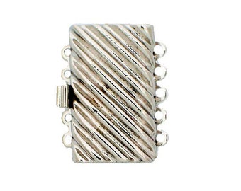 Claspgarten Five-Strand Box Clasp with Diagonal Ridges in Gold or Rhodium Finish, 26x16.5mm