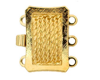 Small Three-Strand Claspgarten Box Clasp With Rope Detailing in Gold Plate, 10x18mm