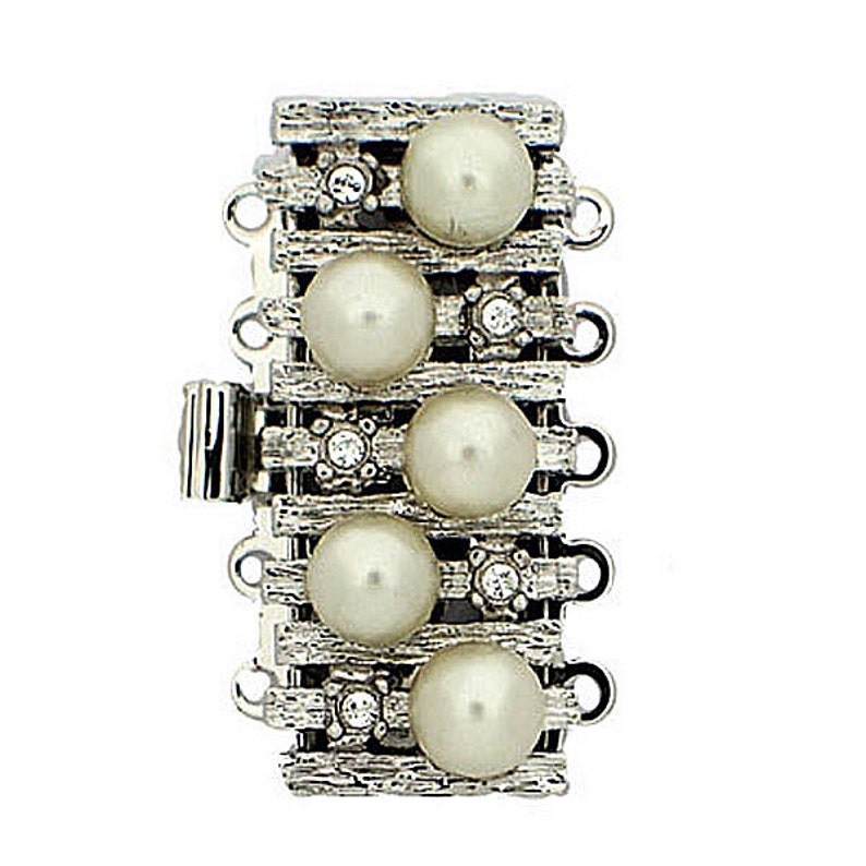 Claspgarten Five-Strand Organic Pearl and Crystal Clasp in Rhodium Finish, 26x12mm image 1