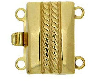 Two-Strand Box Clasp with Center Rope Detailing in Gold Plate, 13x8.5mm