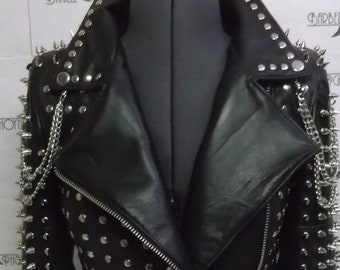Genuine Leather Jackets With Studs Spikes Shoulders Pattern | Etsy