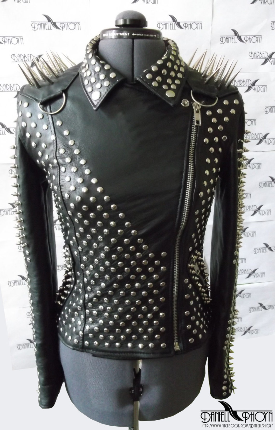 Extreme Leather Jacket With Spikes Etsy