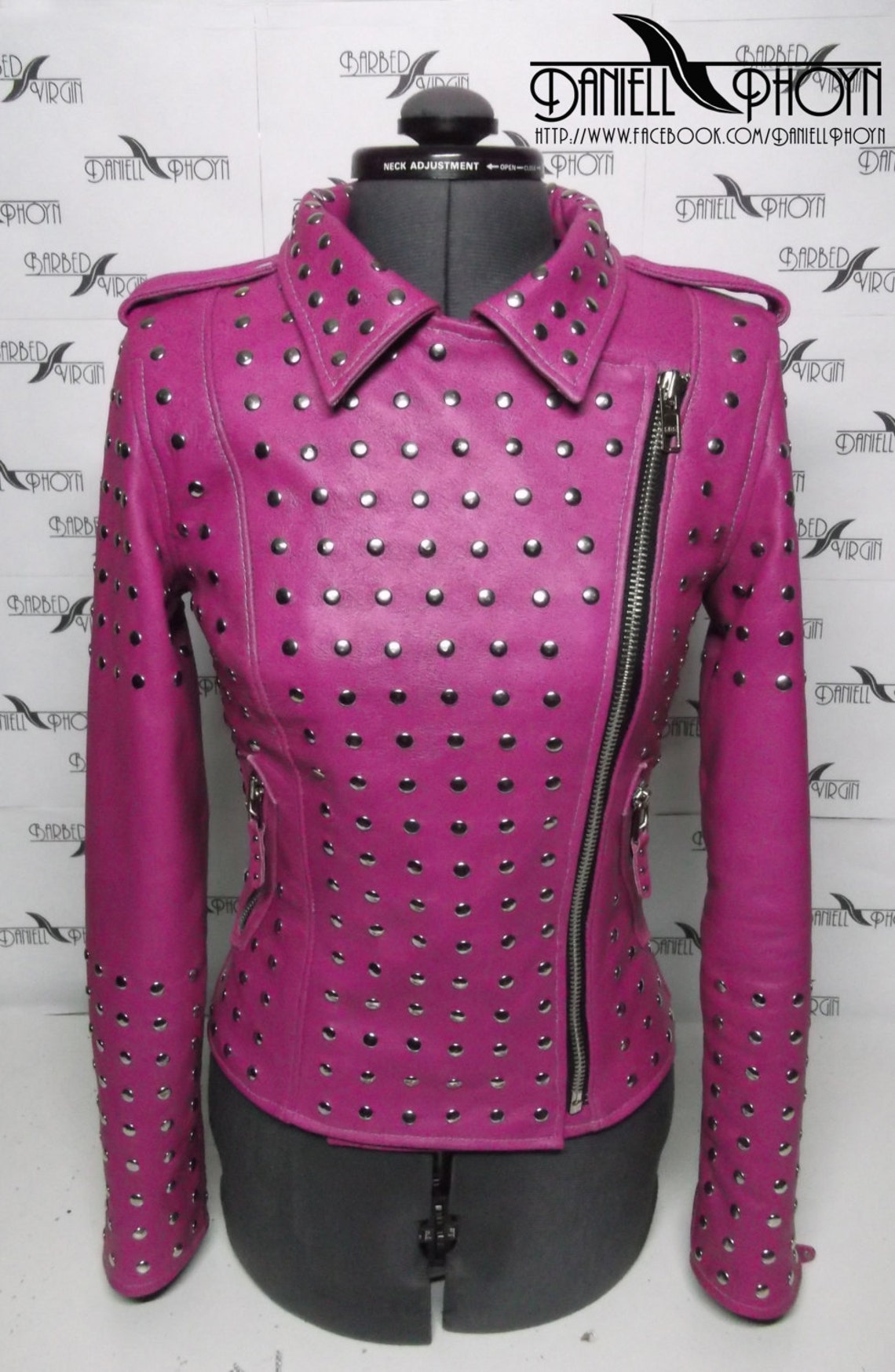 Pink Genuine Leather Jackets with rivets and epaulettes. Etsy