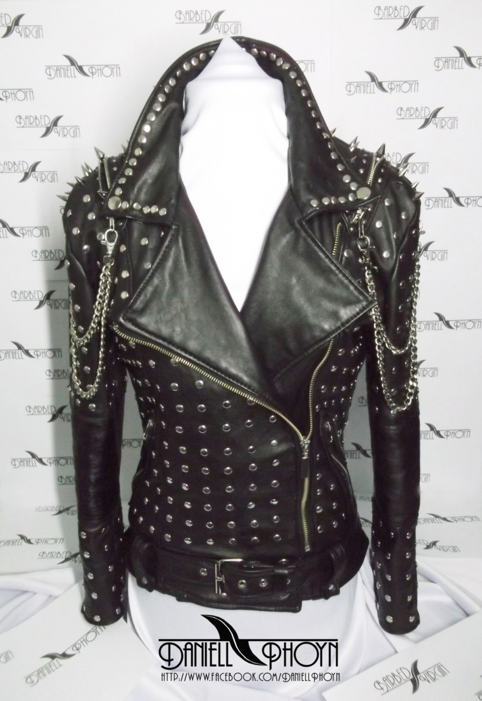 Genuine Leather Jackets With Studs Spikes Shoulders Pattern Etsy
