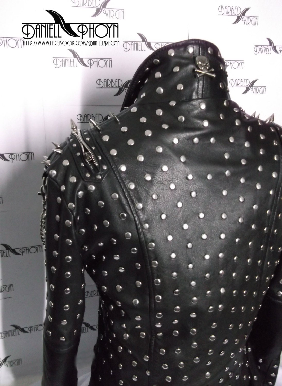 Genuine Leather Jackets with studs spikes shoulders pattern Etsy