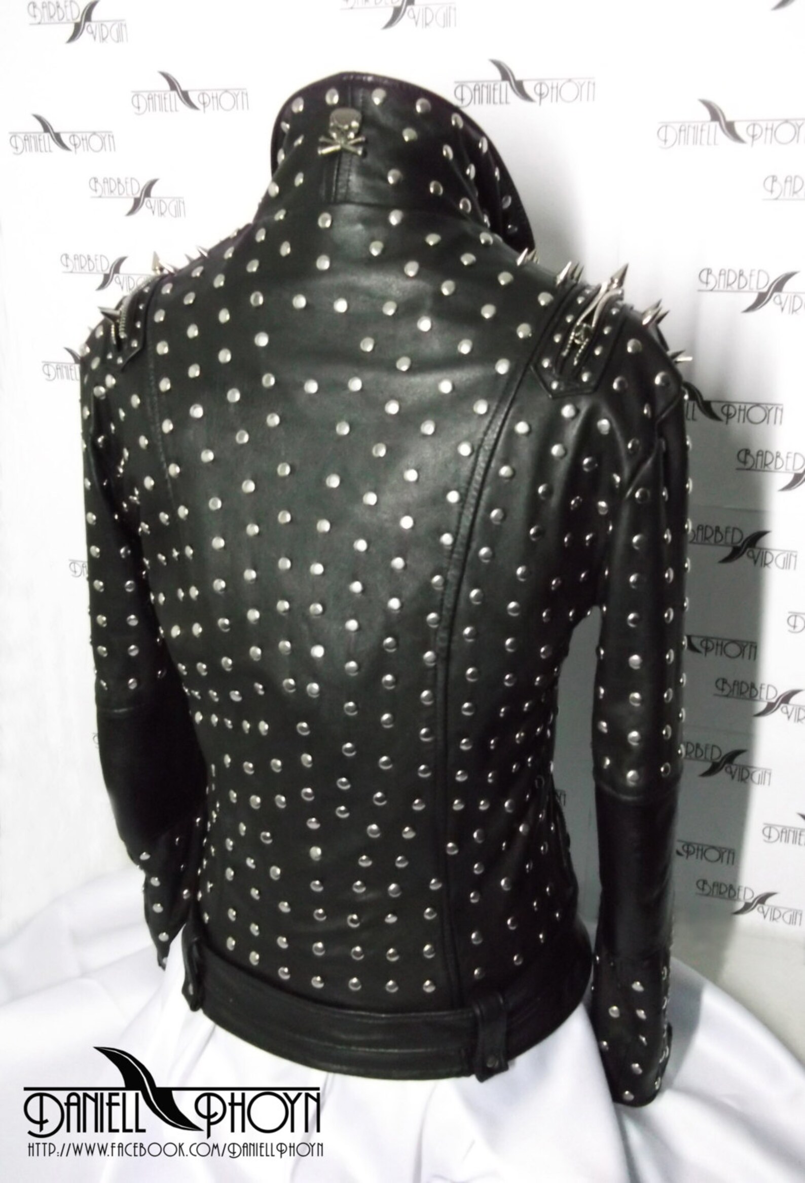Genuine Leather Jackets With Studs Spikes Shoulders Pattern Etsy