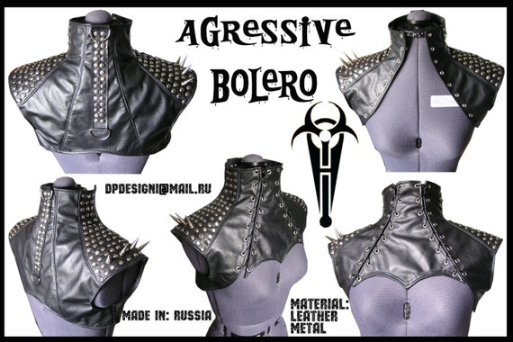 Vera PELLE GOTHIC Bolero Giacca Borchie L NERO REAL LEATHER
