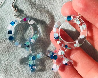 Confetti Glitter Feminist Earrings, Feminist Earrings, Feminism Earrings, Feminist Earrings, Feminist Jewelry, Venus Symbol Earrings