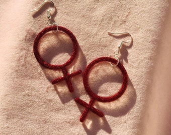 Feminist Earrings for Feminist Symbol for Feminism Jewelry for Feminist Jewelry Woman Symbol Venus Symbol Sparkling Earrings with Glitter