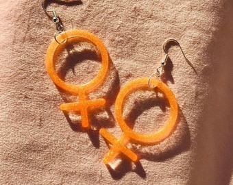 Feminist Earrings for Feminist Symbol for Feminism Jewelry for Feminist Jewelry Woman Symbol Venus Symbol Sparkling Earrings with Glitter