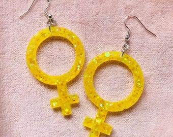 Feminist Venus Symbol Earrings, Gold or Silver Plated