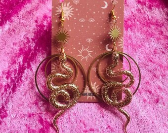 Snake Earrings For Witches Earrings With Snakes Hoops With Moon Earrings Celestial Snake Earrings With Serpents With Hoops Sun Moon Rings