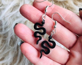 Black Snake Earrings, Serpent Earrings, Witchy Earrings, Statement Earrings, Dangle Earrings, Snake Jewelry, Witchcore, Cottagecore