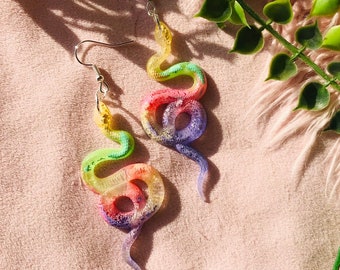 Colorful Pastel Snake Earrings, Serpent Earrings, Witchy Earrings, Earrings for Witches, Serpent Earrings, Animal Earrings, Witchcore