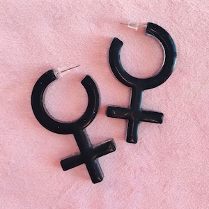 Black feminist earrings, feminist symbol, Venus symbol, feminist jewelry, statement earrings, oversize earrings