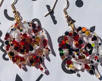 Confetti Glitter Smiley Face Earrings, 90s Earrings, Rave Earrings, Fun Earrings, Dripping Face  Earrings