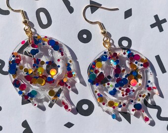 Confetti Glitter Smiley Face Earrings, Smiley Face Earrings, Rave Earrings, Fun Earrings, 90s Earrings