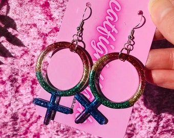 Feminist Earrings, LGBTQ Earrings, LGBT Earrings, Gay Pride Earrings, Pride Earrings, Rainbow Earrings, Pride Jewelry, Feminist Symbol