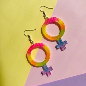 Feminist Earrings, LGBTQ Earrings, LGBT Earrings, Gay Pride Earrings, Pride Earrings, Rainbow Earrings, Pride Jewelry, Feminist Symbol image 1