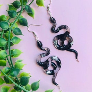 Black and Silver Snake Earrings without Scales, Serpent Earrings, Witchy Earrings, Statement Earrings, Dangle Earrings, Snake Jewelry image 2