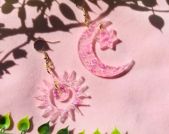 Mismatched Sun and Moon Earrings, Celestial Earrings, Statement Earrings, Witchy Earrings, Moon Jewelry, Witchcore, Cottagecore