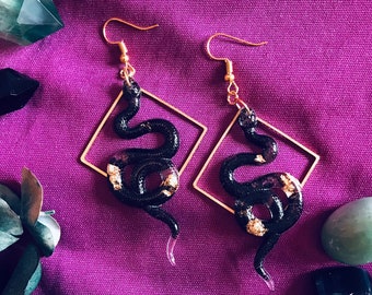 Snake Earrings, Geometric Earrings, Witchy Earrings, Serpent Earrings, Black Snake Earrings, Dangle Earrings, Statement Earrings