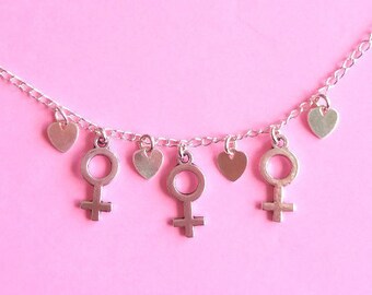 Feminist Necklace, Feminist Symbol Necklace, Woman Symbol Necklace, Feminist Symbol, Feminist Jewelry, Heart Necklace, Feminist Love