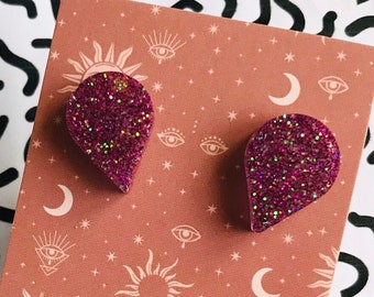 Stud Earrings, Geometric Studs, Glitter Earrings, Glitter Studs, Cute Earrings, Triangle Studs, Resin Studs, Glittercore