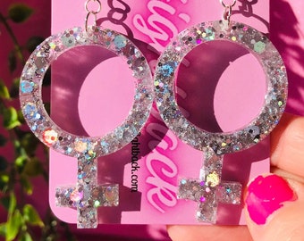 Handcrafted Sparkling Feminist Symbol Earrings – Empowering Jewelry