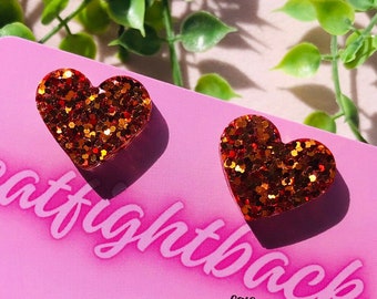 Stud Earrings, Heart Studs, Glitter Earrings, Glitter Studs, Cute Earrings, Statement Earrings, Resin Studs, Glittercore